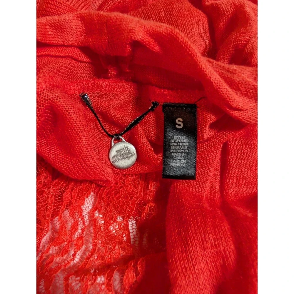 BKE Boutique Women's Orange Lace Open Front Duster Cardigan Size‎ S Boho Sheer